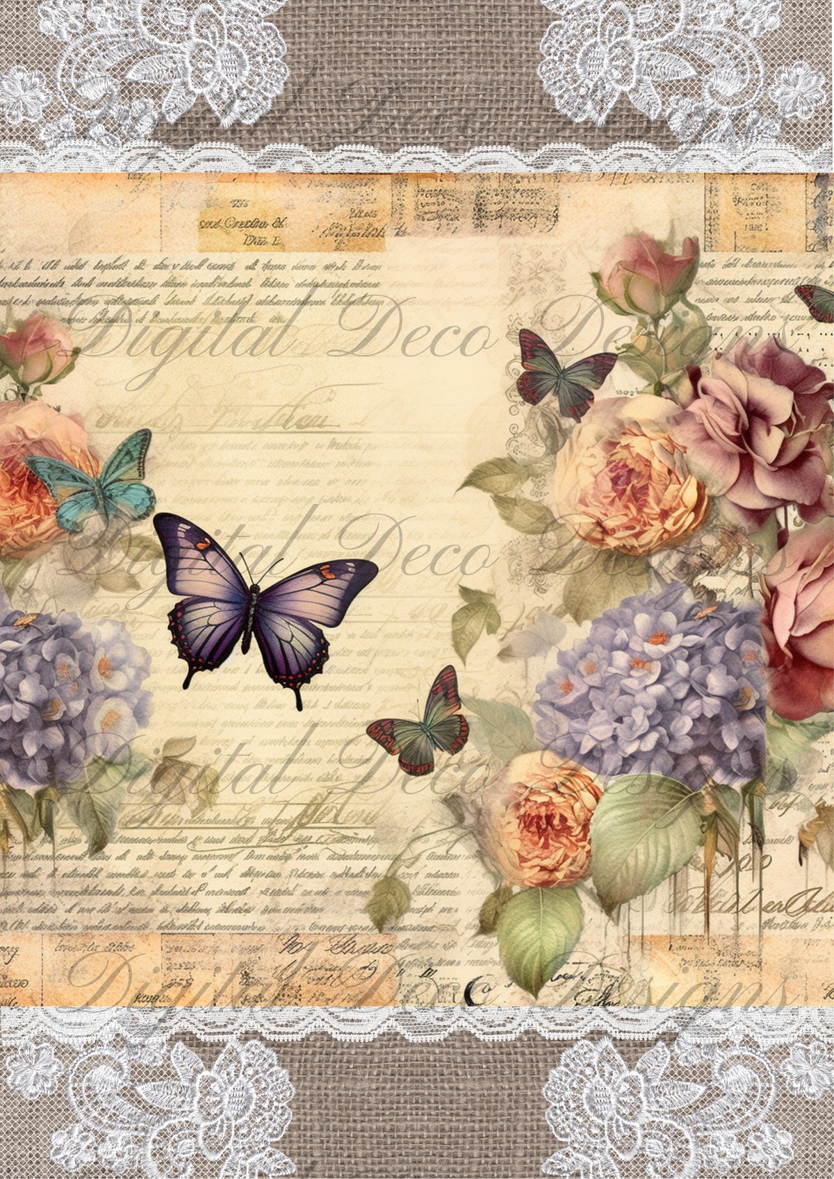 Junk Journal Butterflies N030-Digital Deco Designs