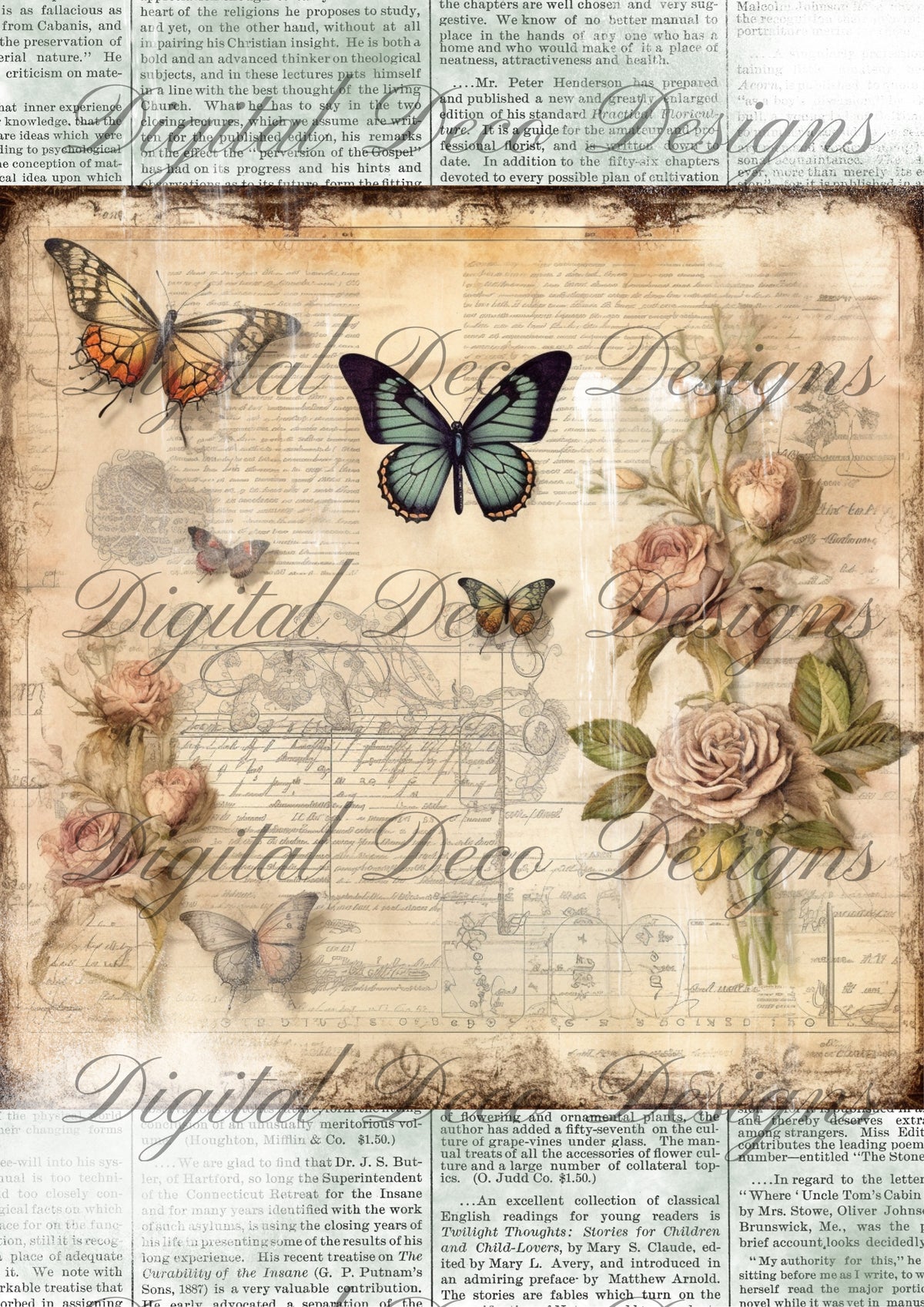 Junk Journal Butterflies N033-Digital Deco Designs