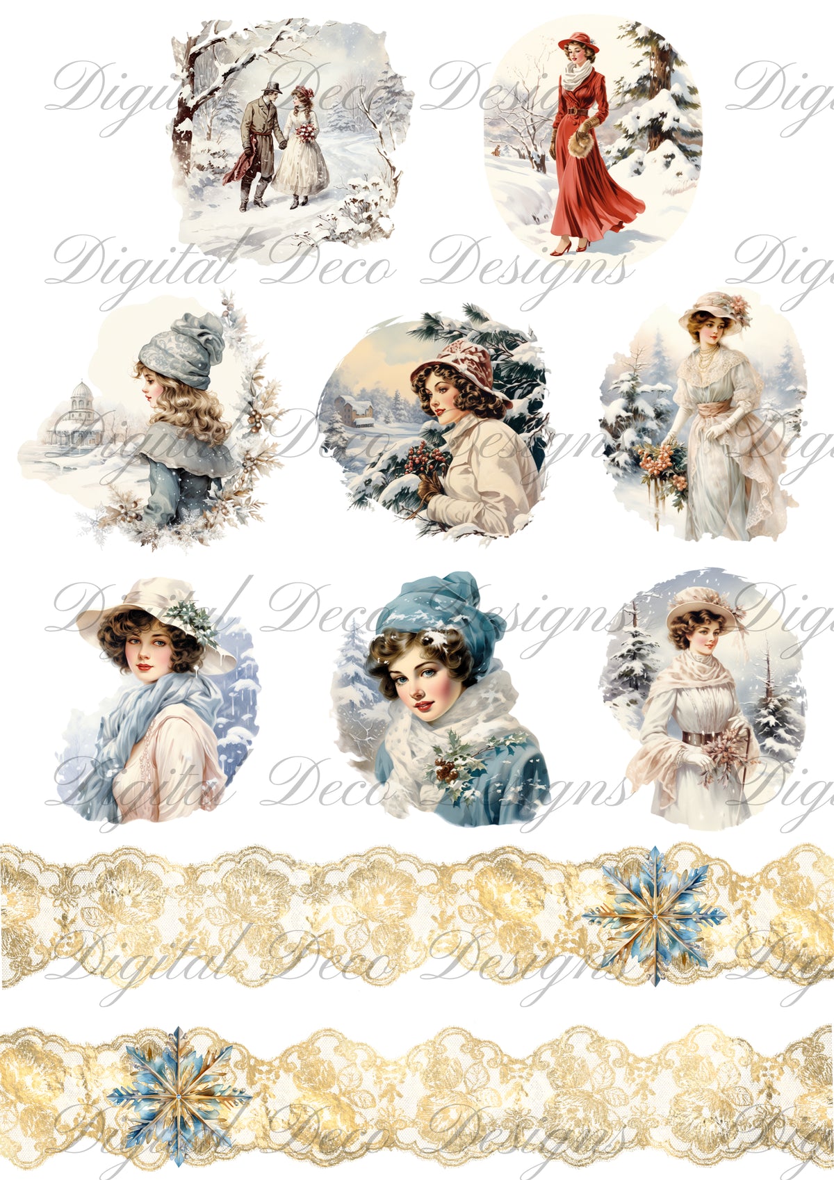Ladies of Winter Collage L093-Digital Deco Designs
