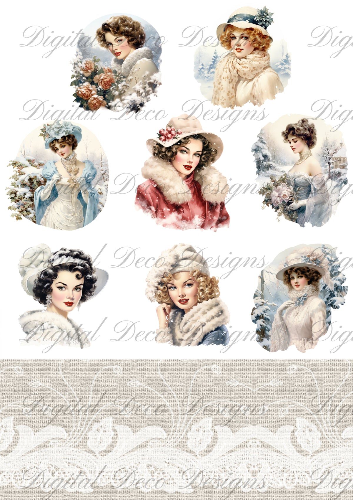 Ladies of Winter Collage L094-Digital Deco Designs