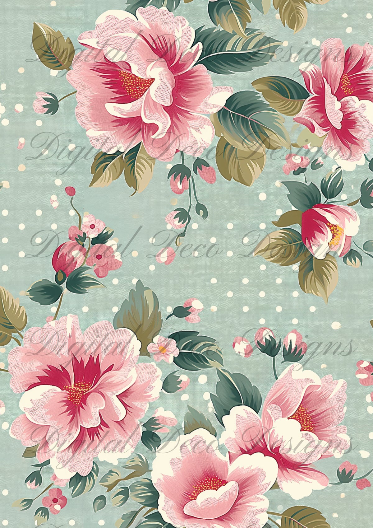 Pink Mint Florals M059-Digital Deco Designs