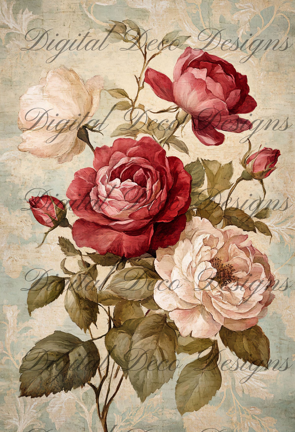Shabby Chic Roses L031-Digital Deco Designs