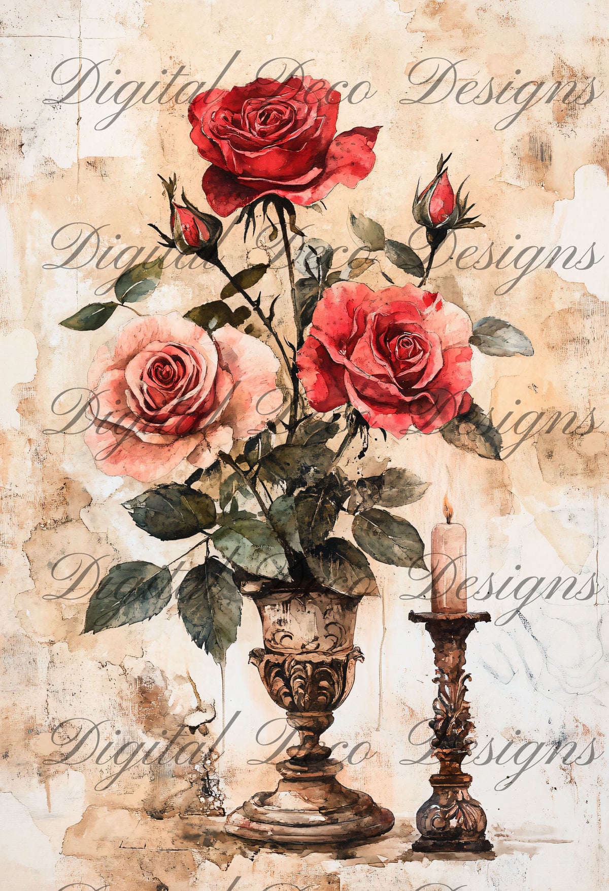 Shabby Chic Roses L034-Digital Deco Designs