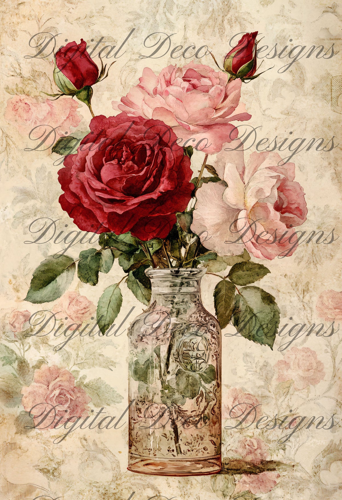 Shabby Chic Roses L035-Digital Deco Designs