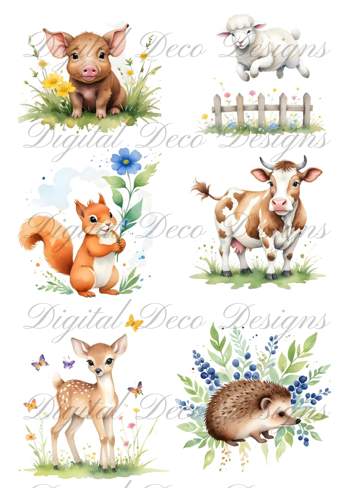 Spring Animal Friends Collage N019-Digital Deco Designs