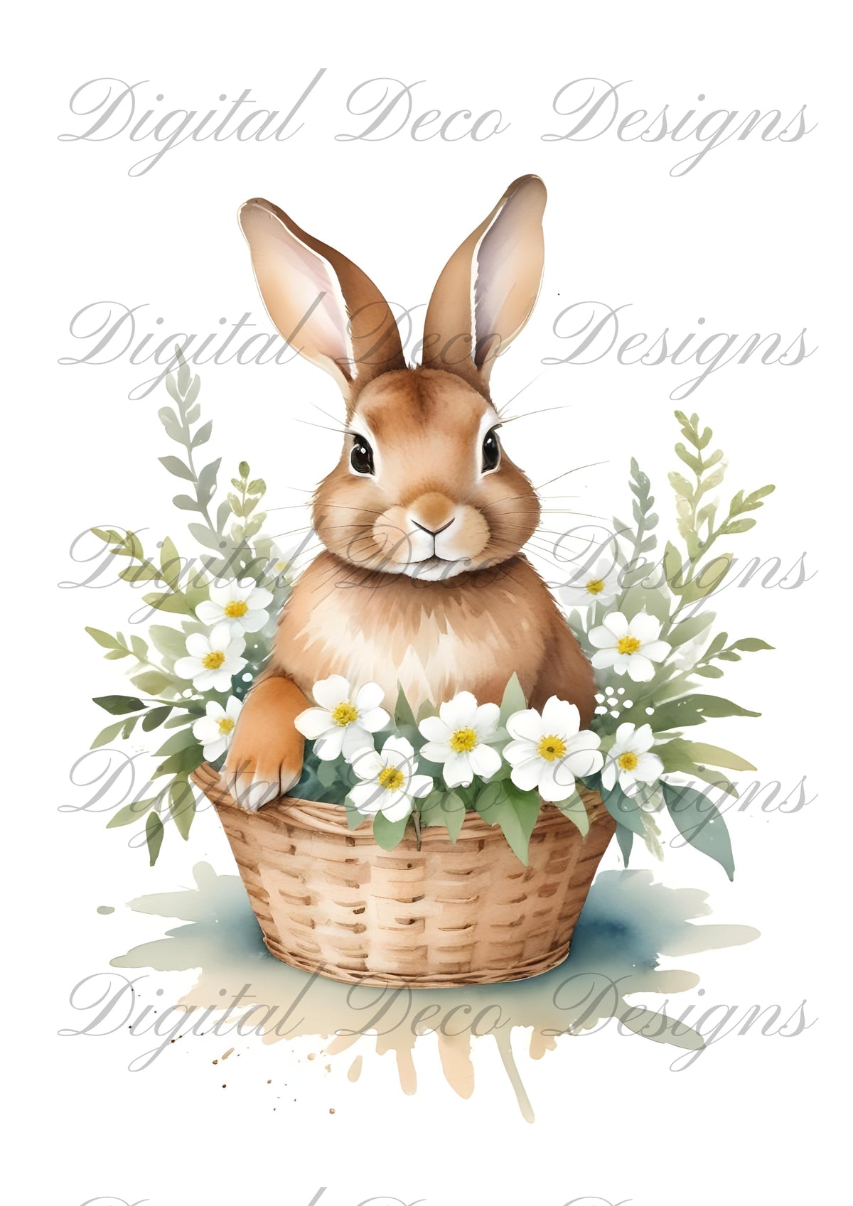 Spring Bunny In A Basket Wall Art N003-Digital Deco Designs