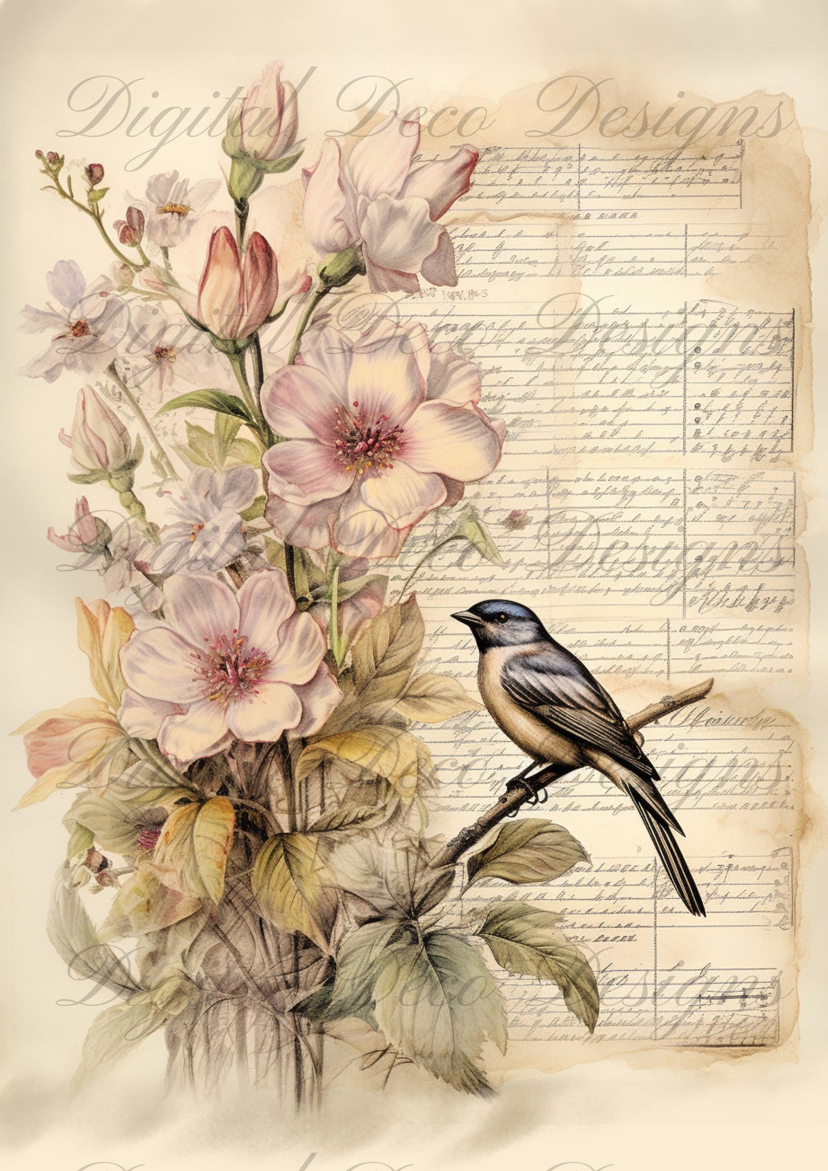 Spring Junk Journal Birds M099-Digital Deco Designs