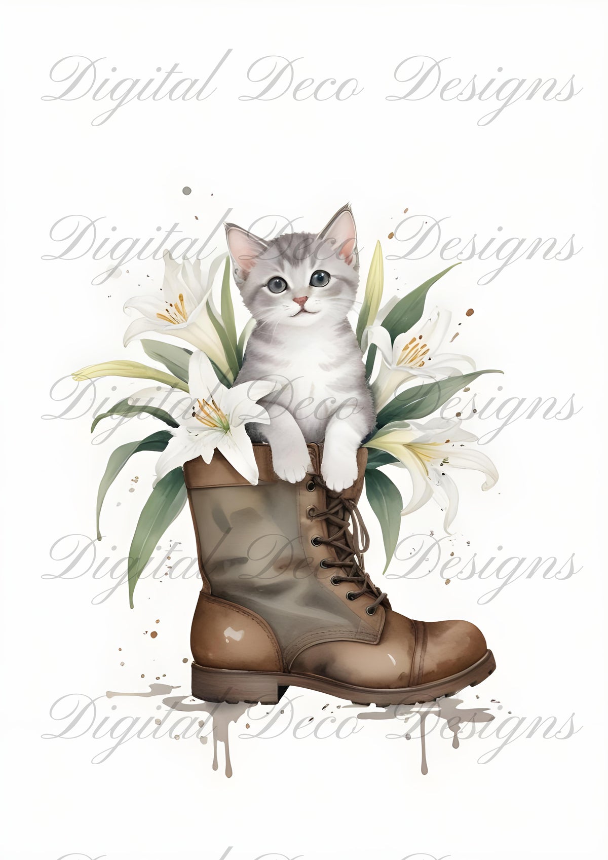 Spring Nursery Kitten Boot N013-Digital Deco Designs
