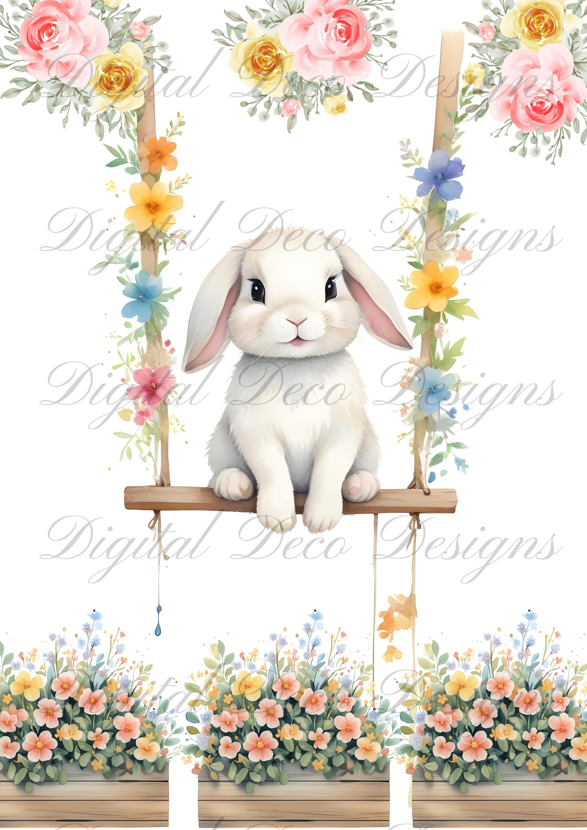 Spring Swing Bunny Wall Art N009-Digital Deco Designs