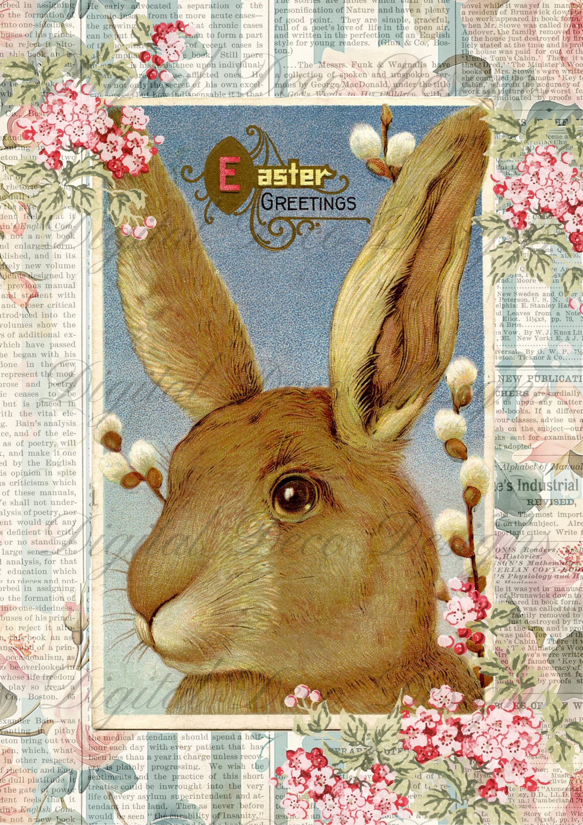 Vintage Bunny Easter Card N022-Digital Deco Designs