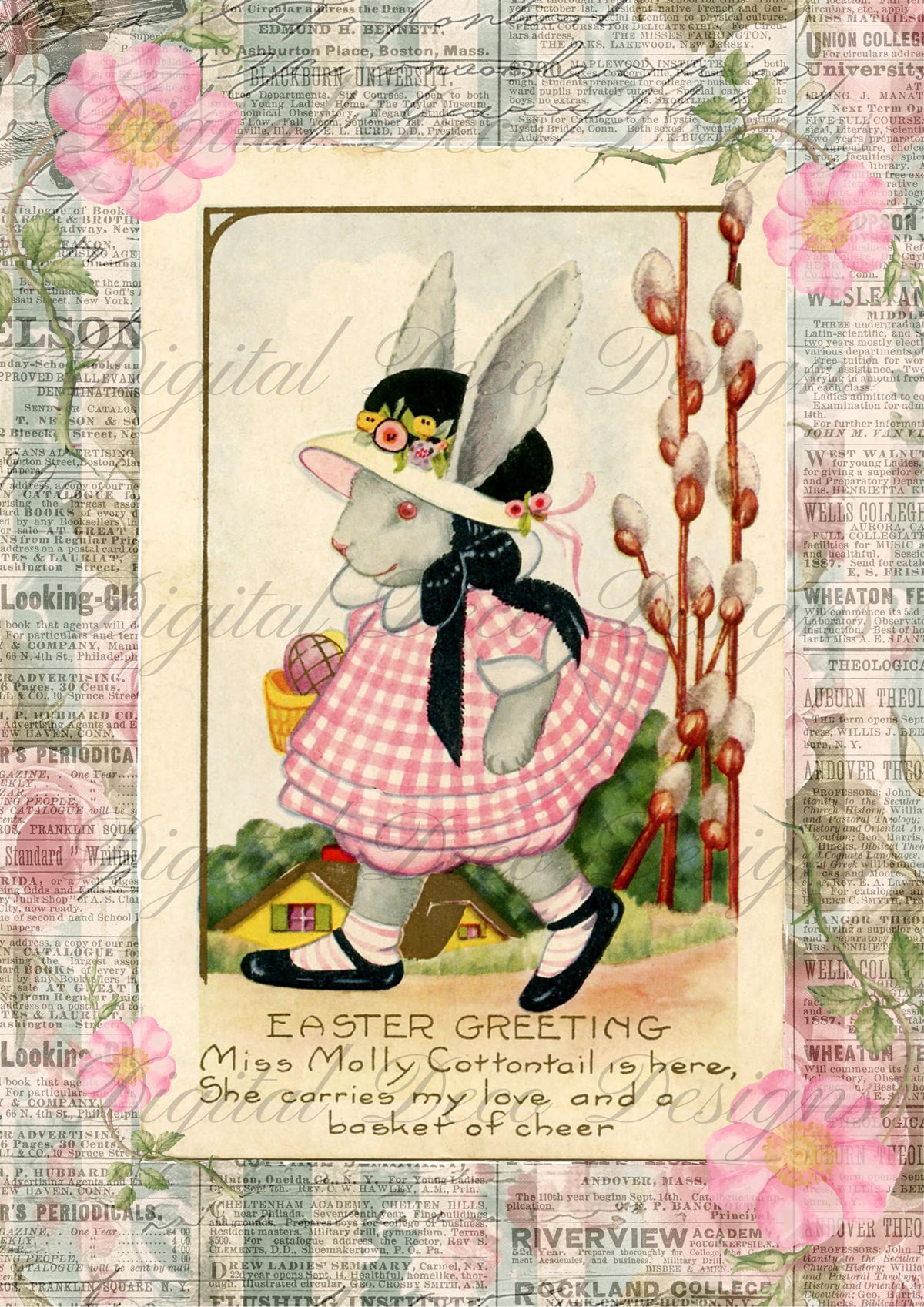 Vintage Bunny Easter Card N023-Digital Deco Designs
