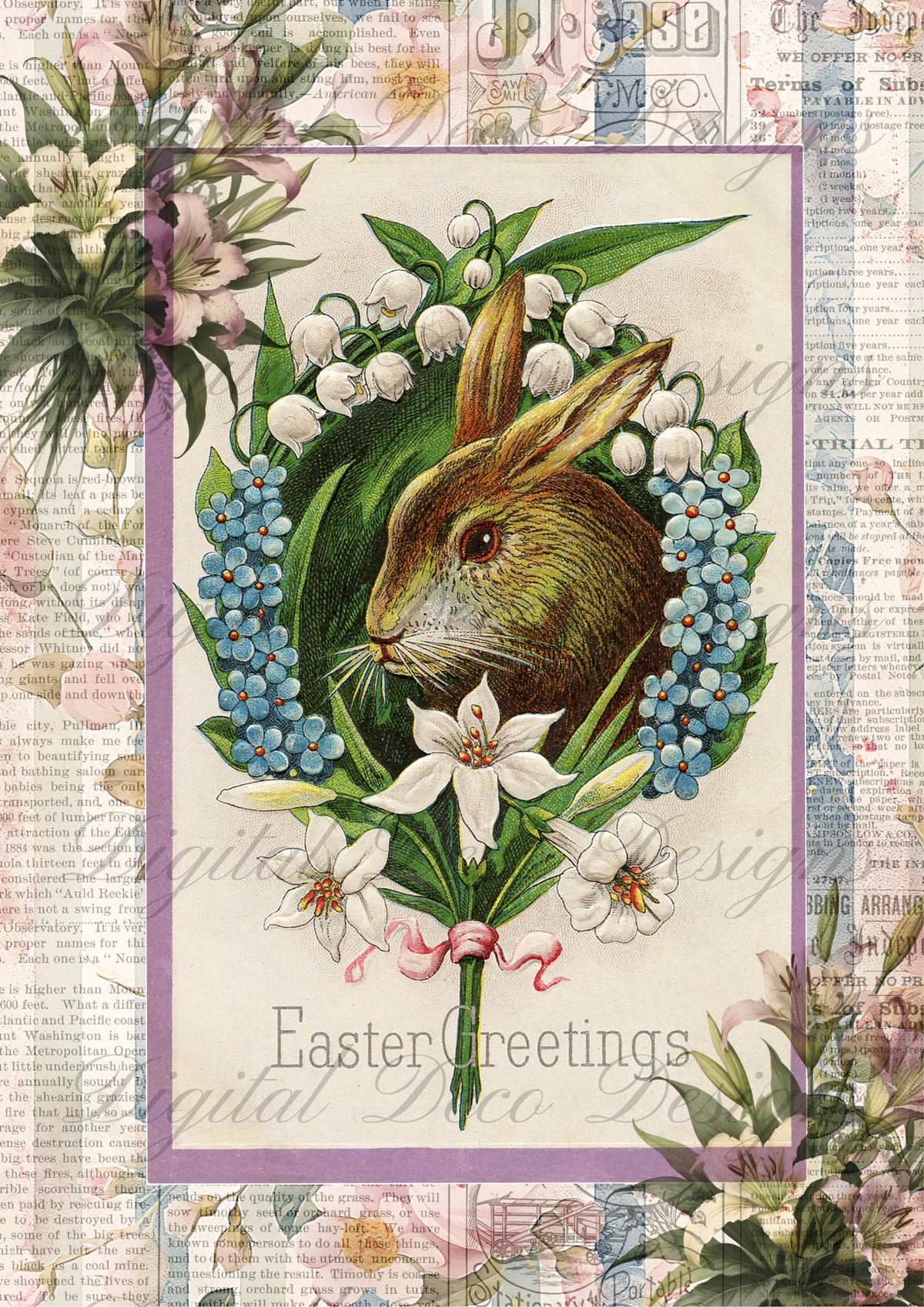 Vintage Bunny Easter Card N024-Digital Deco Designs