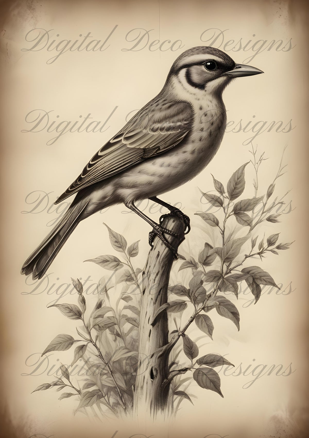 Vintage Spring Wall Art Bird M065-Digital Deco Designs