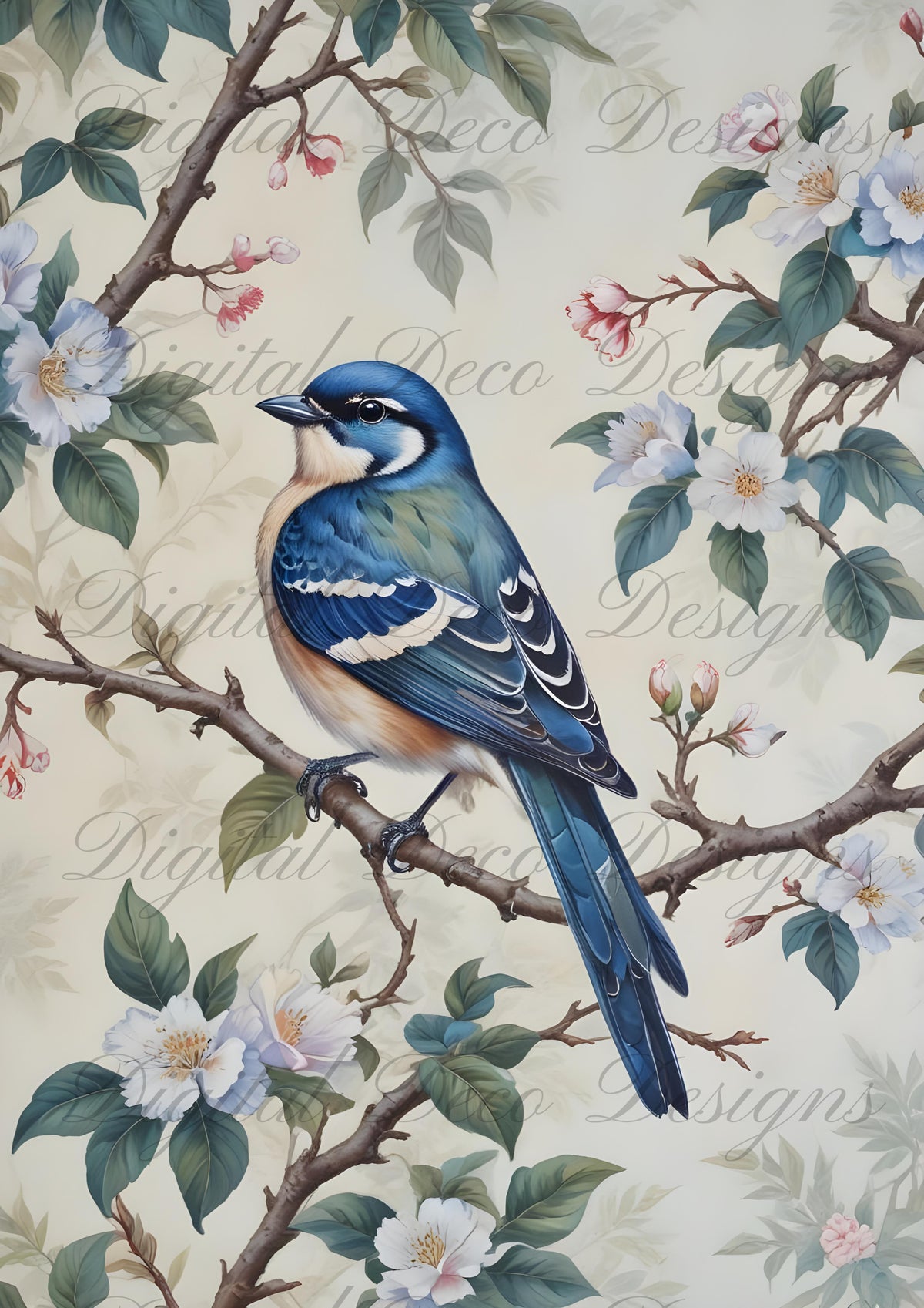 Vintage Spring Wall Art Blue Bird M062-Digital Deco Designs