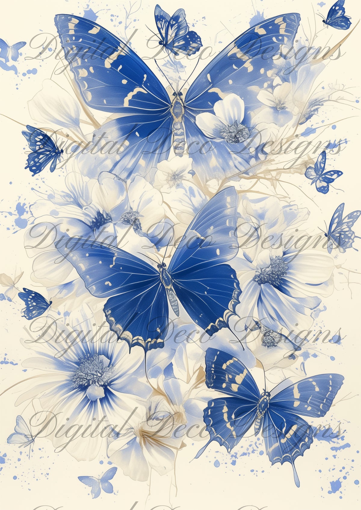 Vintage Spring Wall Art Blue Butterfly M064-Digital Deco Designs