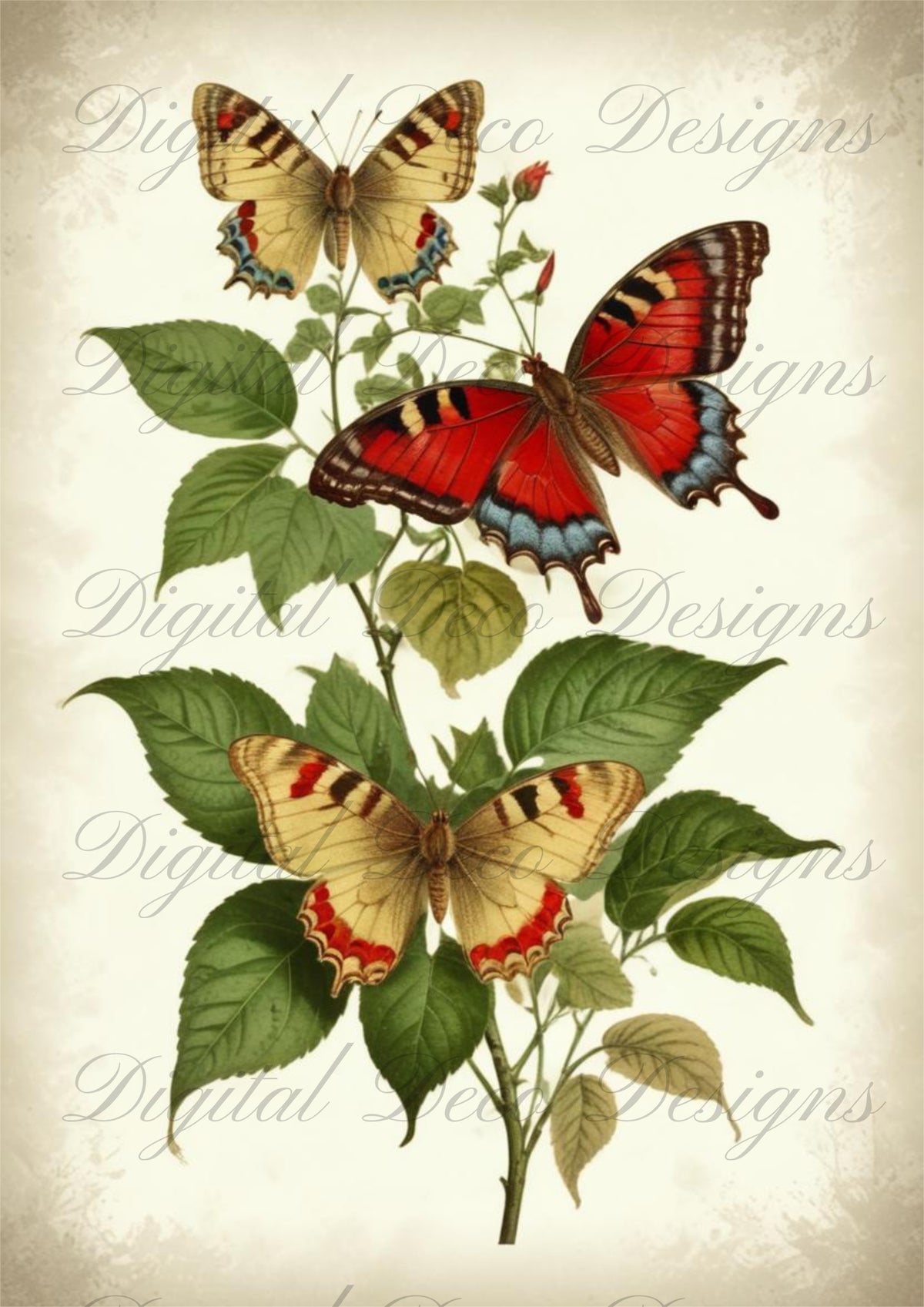 Vintage Spring Wall Art Butterfly M063-Digital Deco Designs