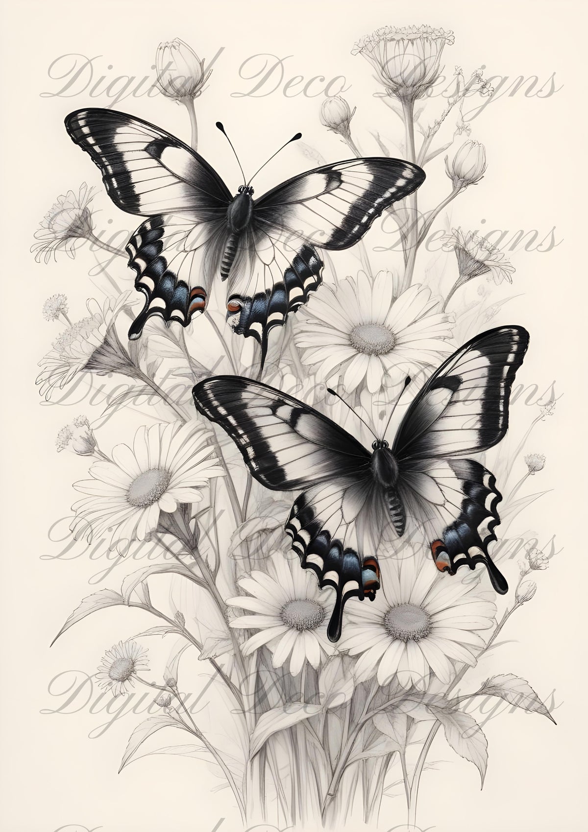 Vintage Spring Wall Art Butterfly M069-Digital Deco Designs