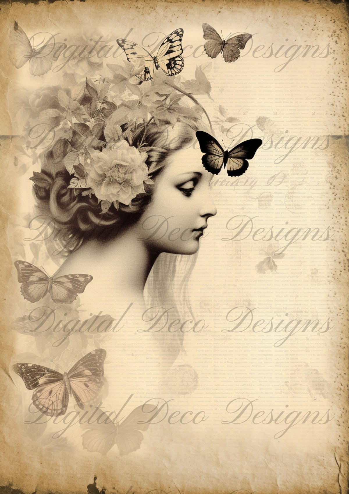 Vintage Spring Wall Art Butterfly Woman M071-Digital Deco Designs