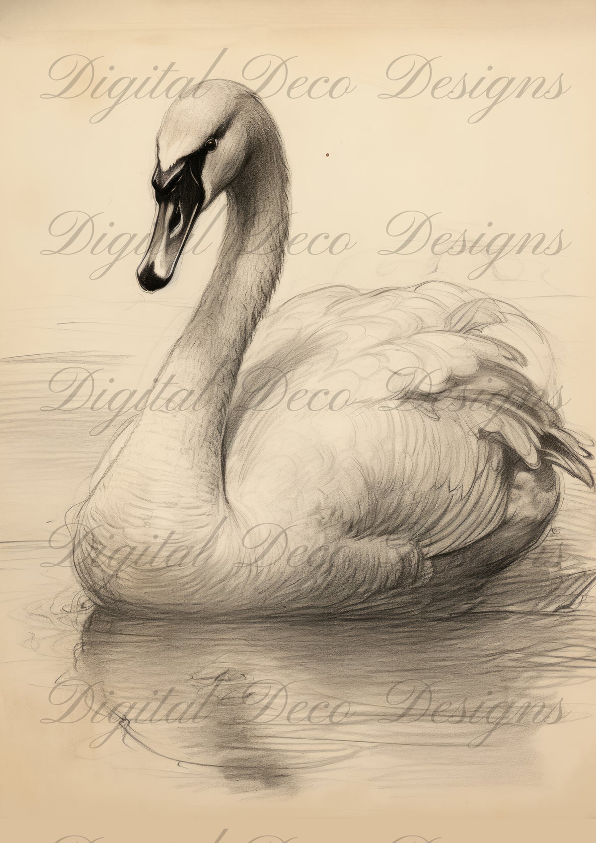Vintage Spring Wall Art Swan M067-Digital Deco Designs