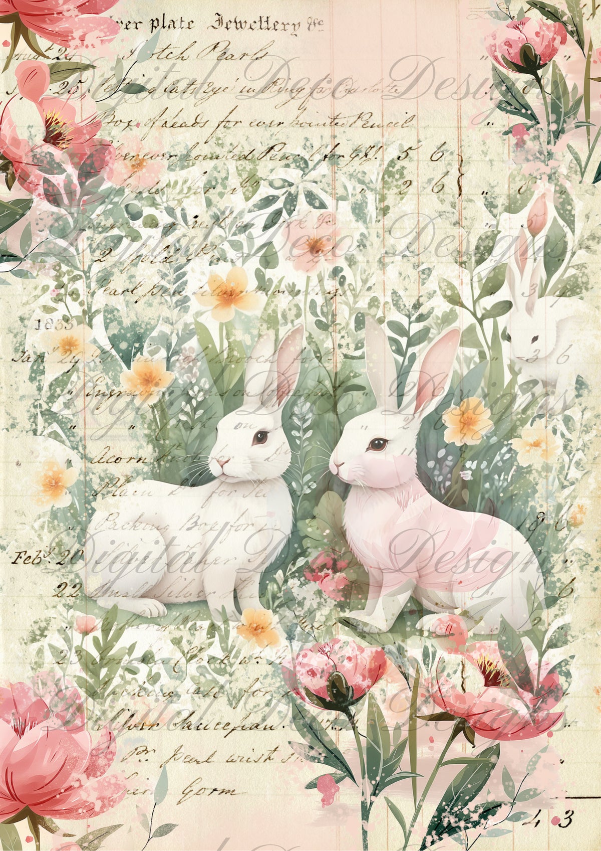 Vintage Bunny Easter Card N025-Digital Deco Designs