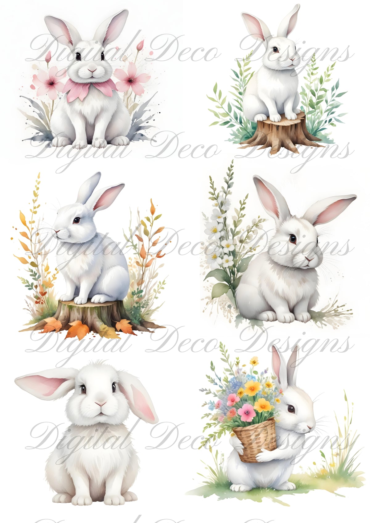 White Spring Bunny Collage N018-Digital Deco Designs