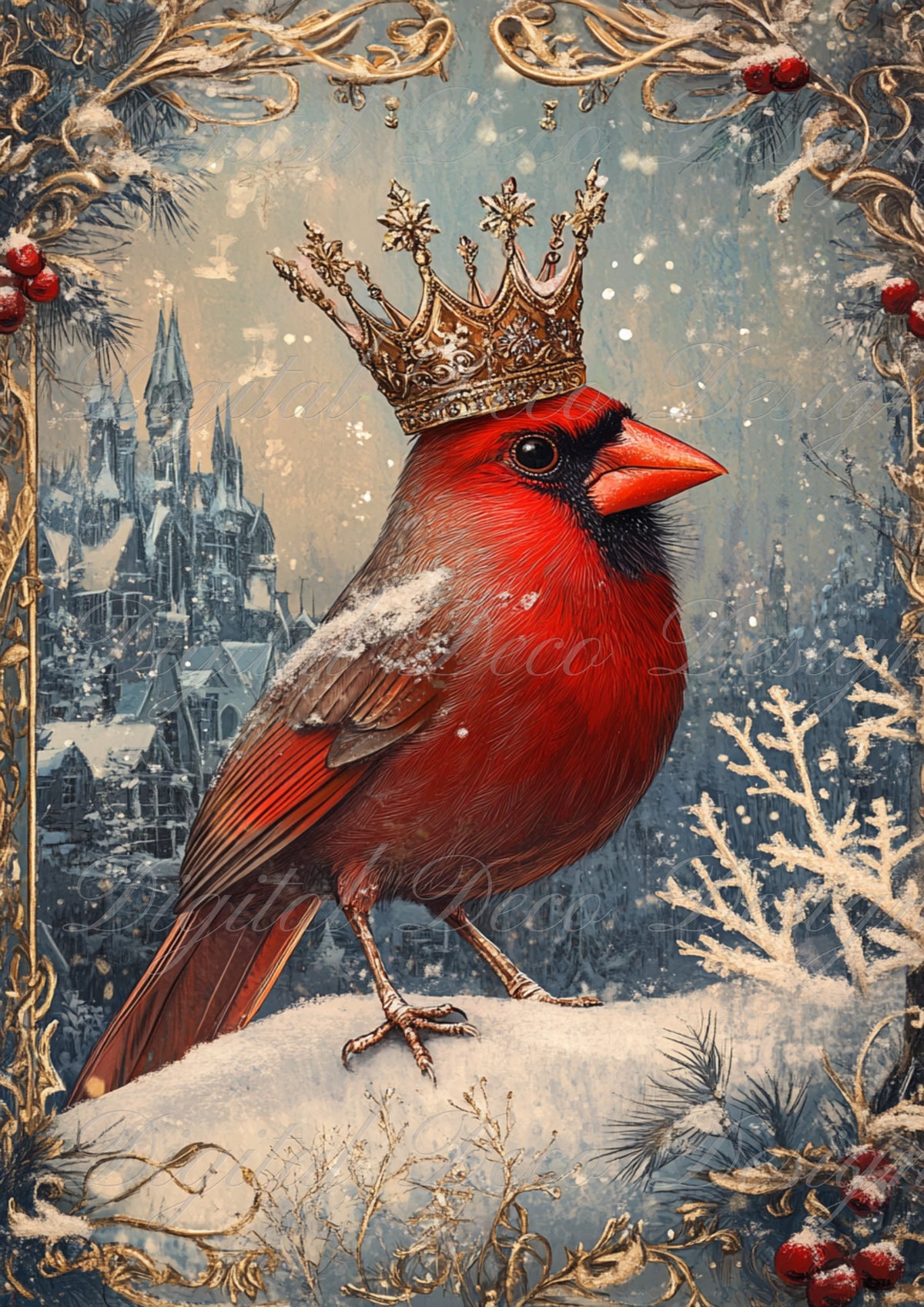 Royal Cardinal with Crown (#J025) (Exclusive Members Design)-Digital Deco Designs