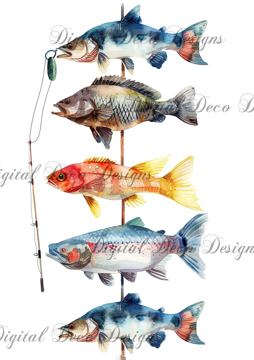 Watercolor Fish (#F097)-Digital Deco Designs