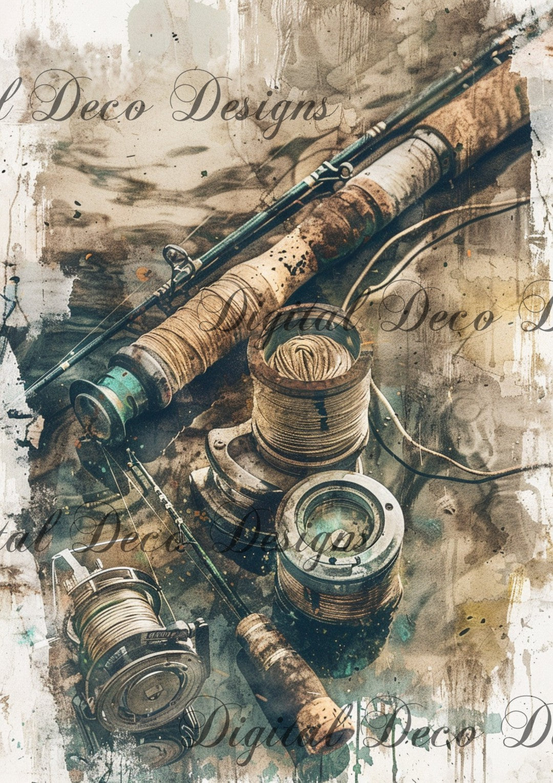 Watercolor Fishing Painting (#F098)-Digital Deco Designs