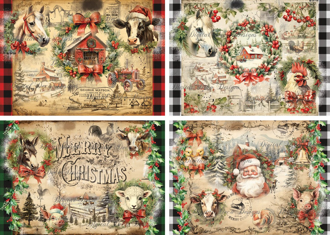 We Wish You A Countrytime Christmas Collage Sheet Minis (#F010)-Digital Deco Designs