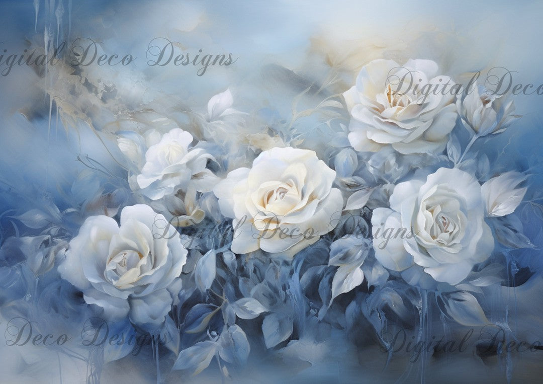 White and Blue Rose Background (#F015)-Digital Deco Designs