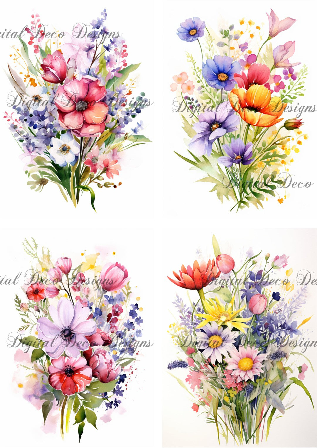 Wildflower Bouquets Collage Sheet (#G026)-Digital Deco Designs