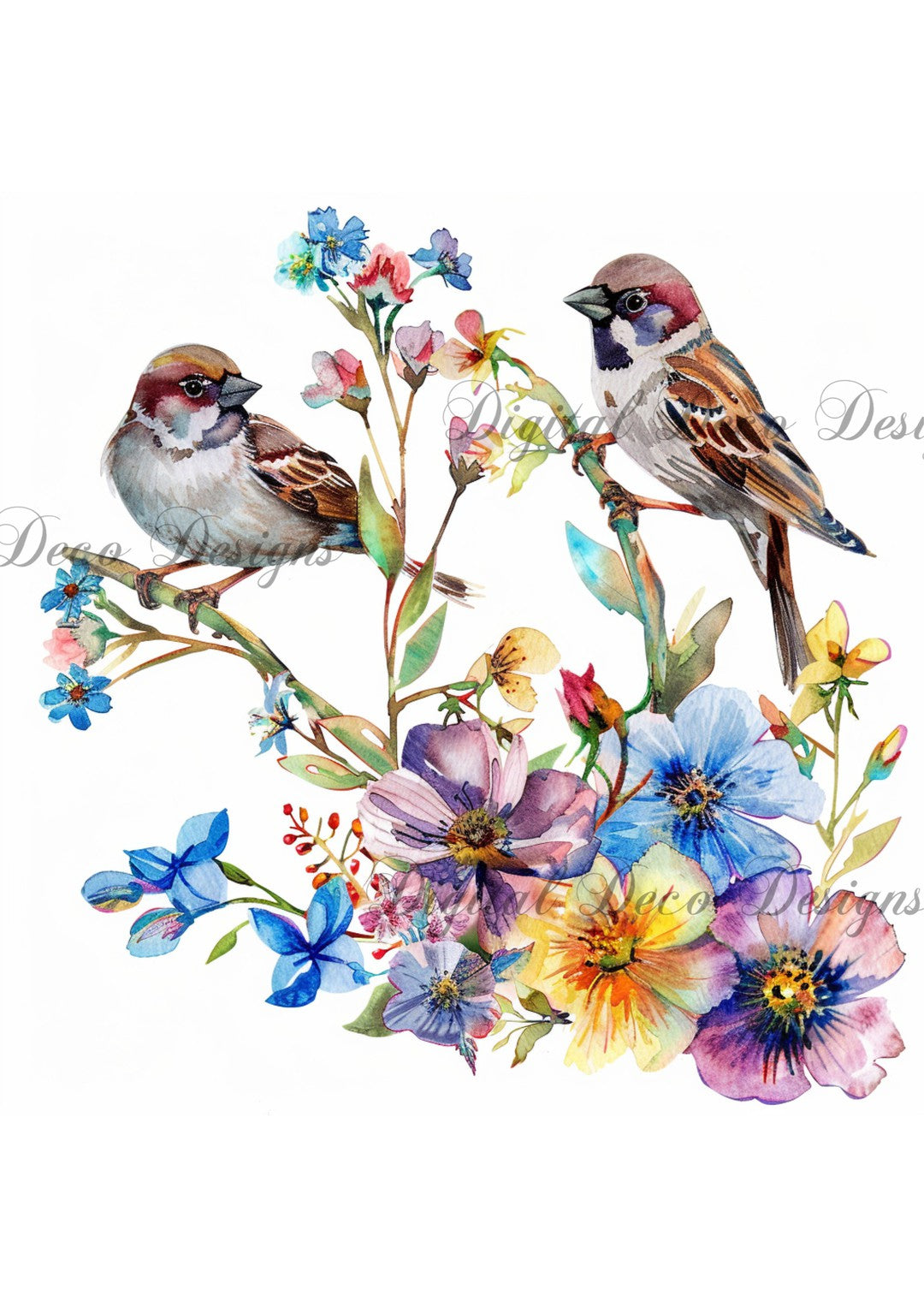 Wildflower Sparrows 1 (Exclusive Members Design) (#G042)-Digital Deco Designs