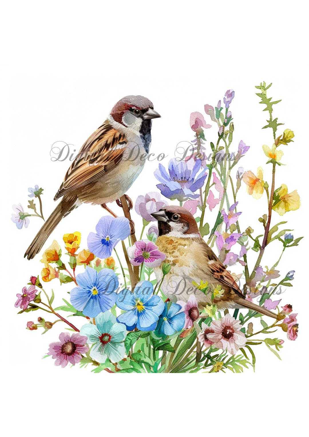 Wildflower Sparrows 2 (Exclusive Members Design) (#G043)-Digital Deco Designs