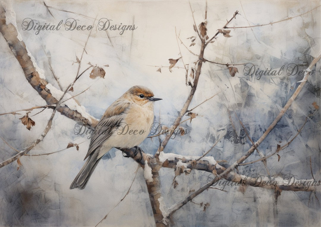 Still Wintry Woodland Bird 1 (#E029)-Digital Deco Designs