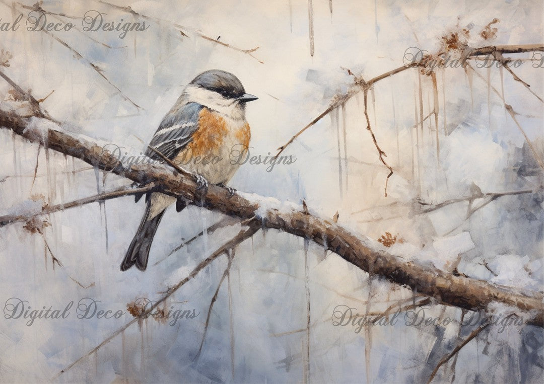 Still Wintry Woodland Bird 2 (#E030)-Decoupage Paper