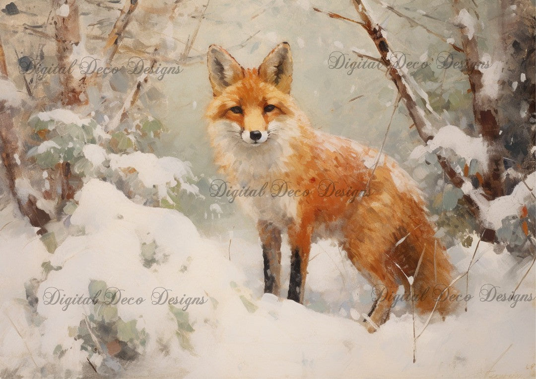 Still Wintry Woodland Fox 1 (#E037)-Digital Deco Designs