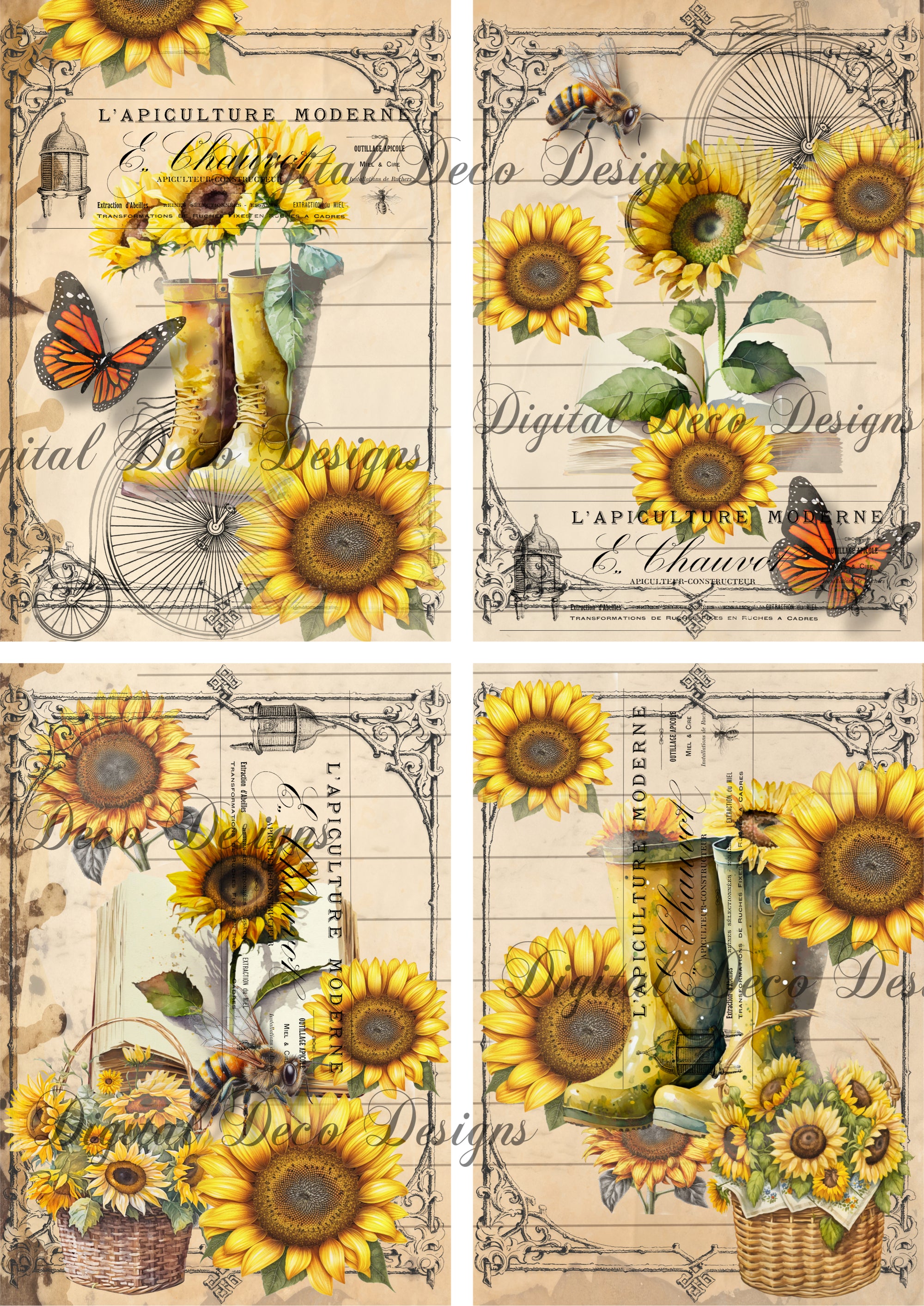 Sunflower Collage Sheet (#F022)