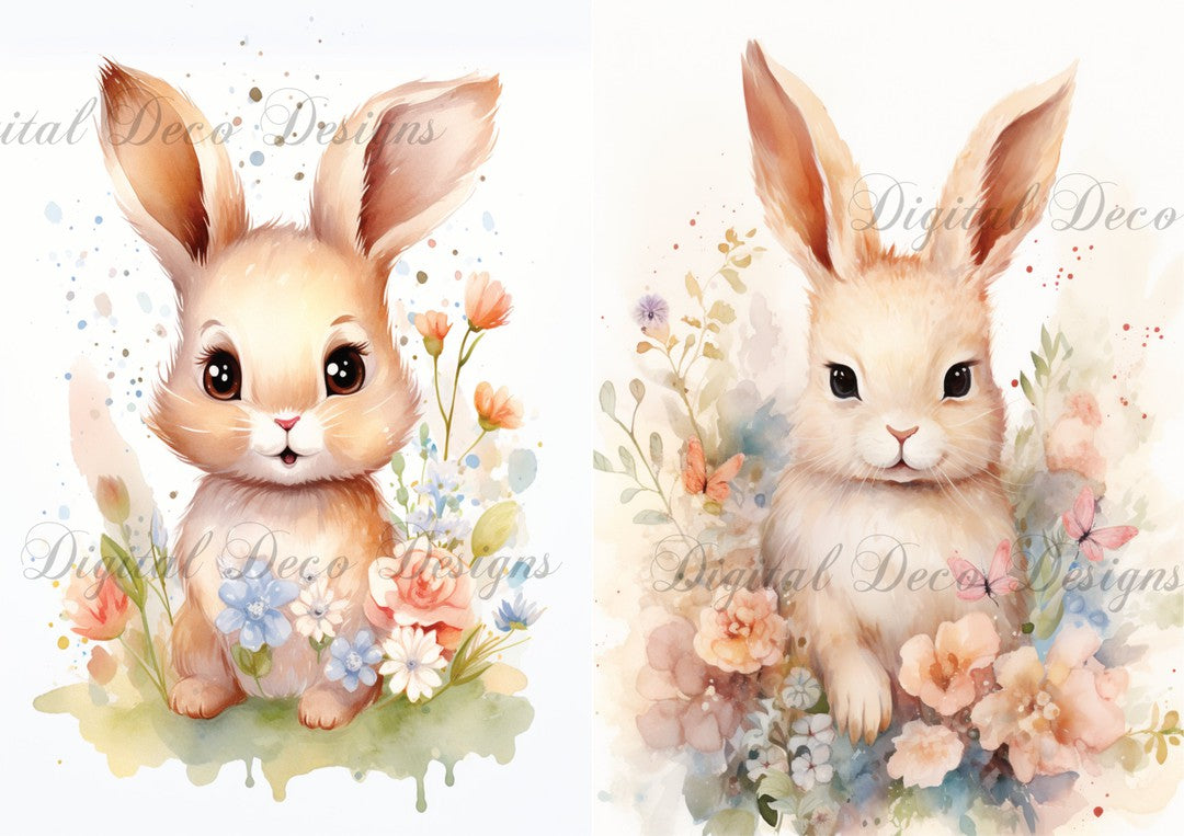 Watercolor Bunny Combo (#F003)-Digital Deco Designs