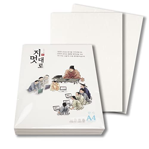 [100 Sheets] Yeonmu-ji/White Light-Weight Thin Hanji A4 with Natural Fiber Texture for Copy, Calligraphy, Drawing, Printing/Korean Traditional Mulberry Paper / 8.3x11.7 inch, 48gsm (White)-Decoupage Paper