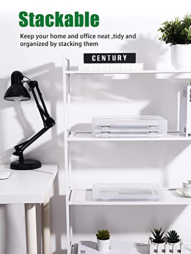 Denkee 4 Pack A4 File Portable Project Case, Plastic Storage Box for 8.5&quot; x 11&quot; Letter Paper, Scrapbook Paper Storage Boxes Documents Magazines Holder (Inner Size 12.2 x 8.9 x 0.7 in)-Decoupage Paper