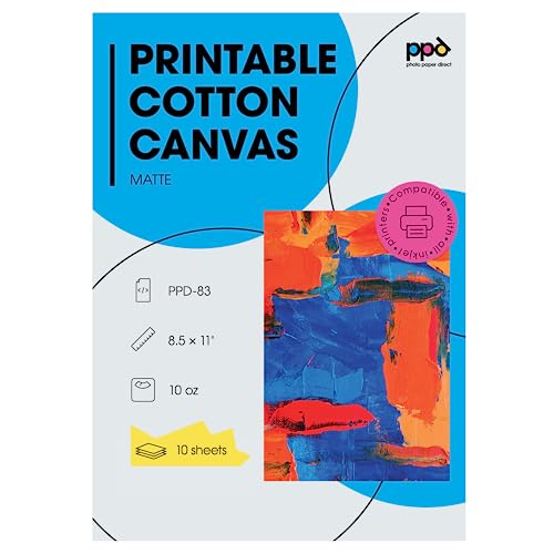 PPD Inkjet Canvas 100% Real Printable Cotton LTR 8.5 x 11" 125lbs. 340gsm 17mil x 10 sheets (PPD083-10)