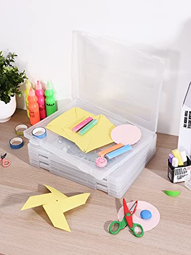 Denkee 4 Pack A4 File Portable Project Case, Plastic Storage Box for 8.5&quot; x 11&quot; Letter Paper, Scrapbook Paper Storage Boxes Documents Magazines Holder (Inner Size 12.2 x 8.9 x 0.7 in)-Decoupage Paper