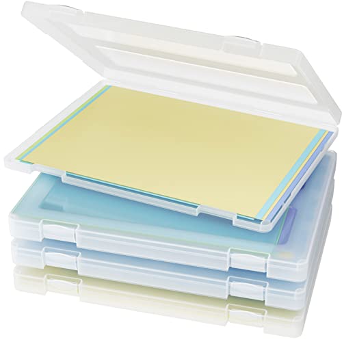 Denkee 4 Pack A4 File Portable Project Case, Plastic Storage Box for 8.5&quot; x 11&quot; Letter Paper, Scrapbook Paper Storage Boxes Documents Magazines Holder (Inner Size 12.2 x 8.9 x 0.7 in)-Decoupage Paper
