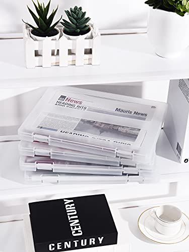 Denkee 4 Pack A4 File Portable Project Case, Plastic Storage Box for 8.5&quot; x 11&quot; Letter Paper, Scrapbook Paper Storage Boxes Documents Magazines Holder (Inner Size 12.2 x 8.9 x 0.7 in)-Decoupage Paper