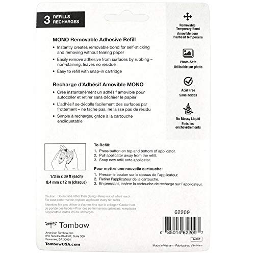 Tombow 62209 Refill for Removable Adhesive Applicator, .33-Inch x 472-Inch , 3/Pack-Decoupage Paper