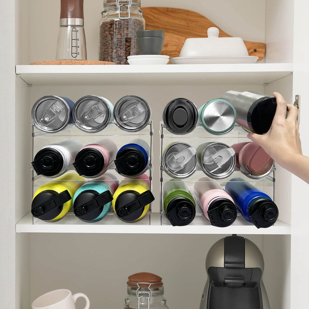 Spaclear 3 Pack Water Bottle Organizer, Stackable Kitchen Home Organization and Storage Rack, Plastic Tumbler Holder for Kitchen Cabinet Cupboard Fridge Organizer and Storage, Wine Mug Cup Organizer-Decoupage Paper
