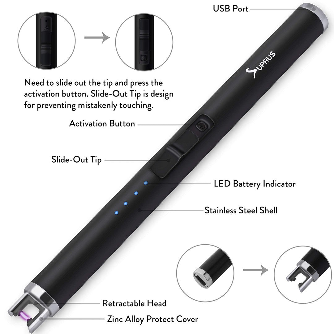 SUPRUS Lighter Electric Candle USB Type C Rechargeable Lighter with Upgraded LED Battery Display Safety Switch Flameless Plasma Windproof for Cooking BBQs Fireworks-Decoupage Paper