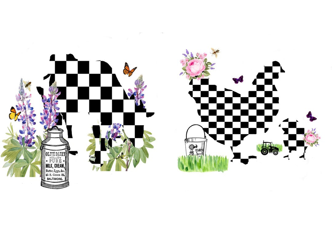 Checked Cow and Chicks Combo Minis (#A080)-Digital Deco Designs