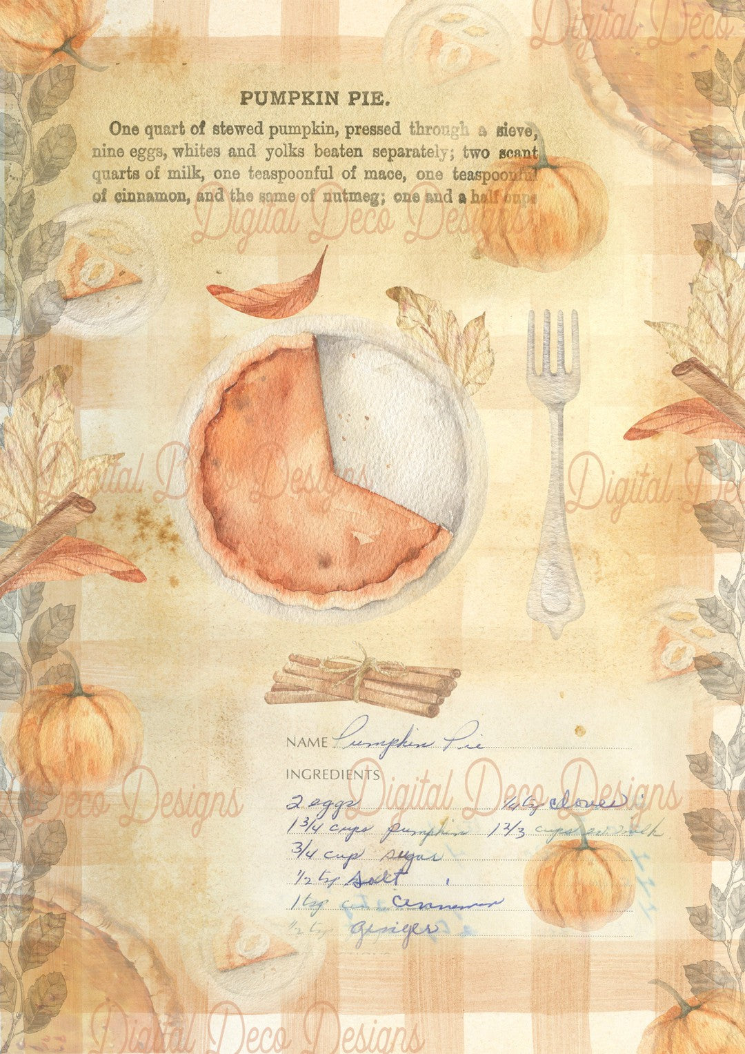 Country Pumpkin Pie (Prints Perks) (#B014)-Decoupage Paper