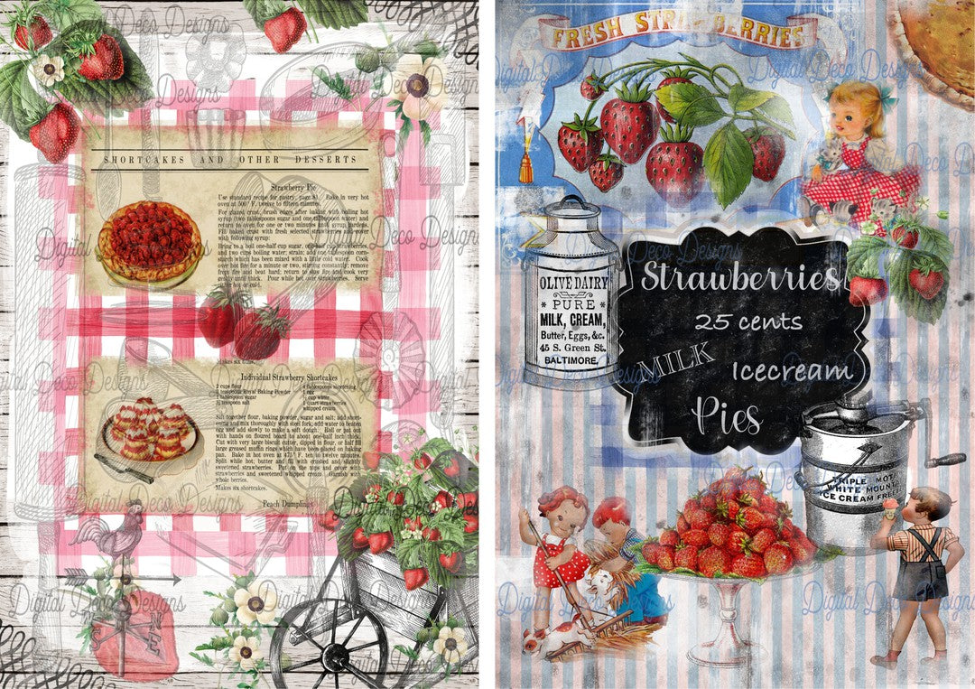 Summer Strawberry Combo Minis (#E042)-Decoupage Paper